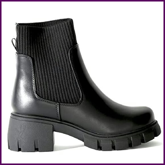 Platform Ankle Boots Elastic Chunky Block Heel Chelsea Booties Lug Sole - Picture 2 of 6